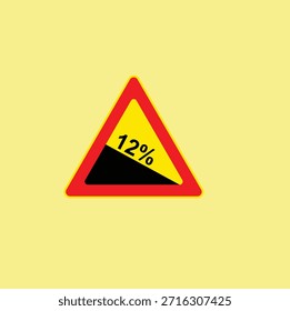A Steep Hill traffic warning sign showing a steep gradient percentage. Warns drivers of a steep incline or decline ahead, emphasizing road safety.