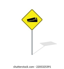 Steep incline road sign on post pole vector graphics