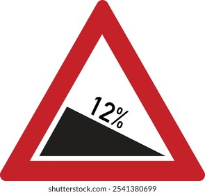 Signo de advertencia de inclinación pronunciada - Gradiente del 12%