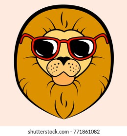 Steep lion with glasses, icon, vector