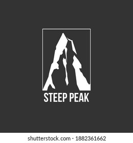 Steep peak. Simple vintage mountain logo design with border