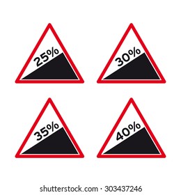 Steep road sign vector set