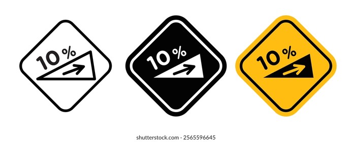 Steep slope ahead sign vector in black and yellow colors