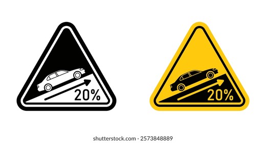 Steep slope ahead sign vector in filled and 3 stroke weights