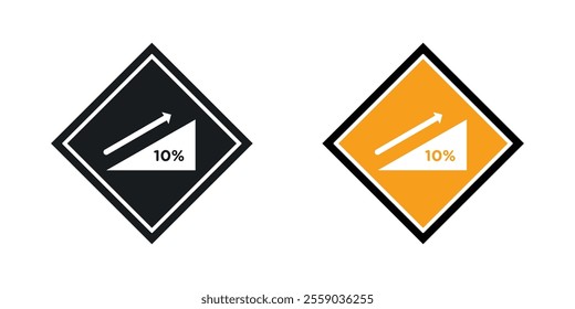 Steep slope ahead sign vectors in black and colored version