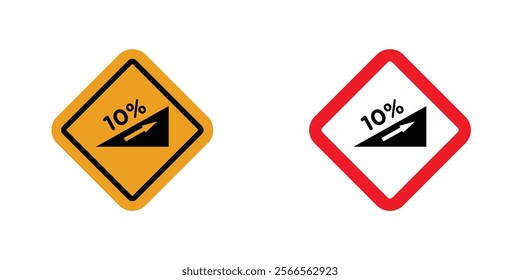 Steep slope ahead signs in black and color style