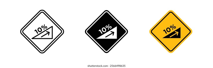 Steep slope ahead signs flat and linear vector illustration on white background.