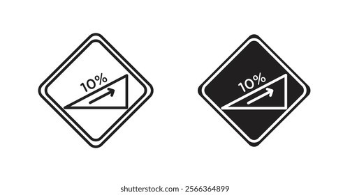 Steep slope ahead signs in line stroke and flat versions