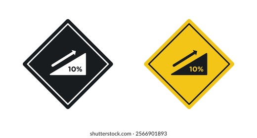 Steep slope ahead signs set in black and colored