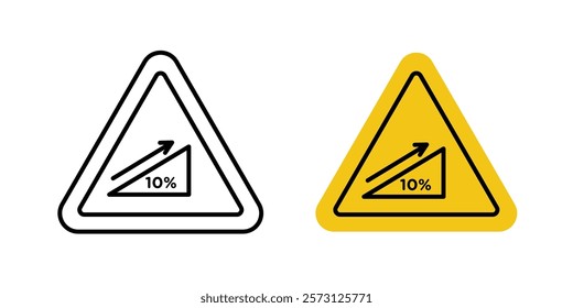 Steep slope ahead signs vectors set in black and red colors on white background.