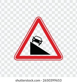 "Steep Slope Warning Sign with Car - Caution Driving Hazard"