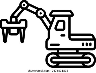 steep terrain shovel clam grapple vector icon design, timber and lumber Symbol, Forestry and Deforestation Sign, forest farming and woodlands stock illustration, delimbing and loading  Skidder concept