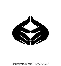 Steeple Hand Geste schwarze Glyphe Symbol. Fühlen Sie sich zuversichtlich, was los ist. Selbstvertrauen. Fingerspitzen berühren einander. Silhouette-Symbol auf weißem Raum. Vektorgrafik einzeln