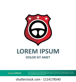 Steer Driving Shield Icon Vector Logo Template