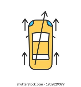 Steering alignment RGB color icon. Car garage service. Road test auto. Suspension inspection. Workshop repair for transport. Machine control. Tire pressure adjusting. Isolated vector illustration