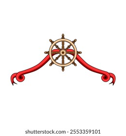 Steering of the boat with scarf strap. vector illustration