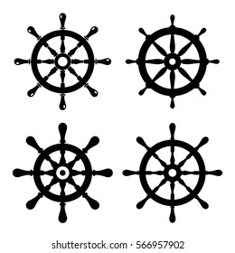 Steering Boat Wheel Vector Icon Set On White Background. Travel Concept Icons. Flat Design Elements For Website, App Or Infographics Materials.