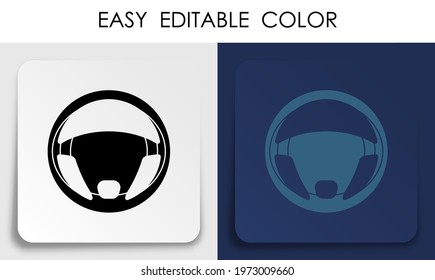 steering car wheel icon on paper square sticker with shadow. Car steering repair and balancing in service center. Mobile app button. Vector