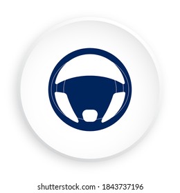steering car wheel in neomorphism style on white background. Car steering repair and balancing in service center. Driving safety. Vector