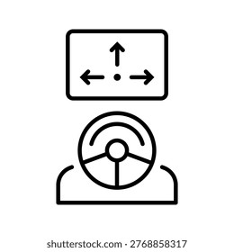 Steering controller icon. Industry and autonomous driving line symbol. Black and white.