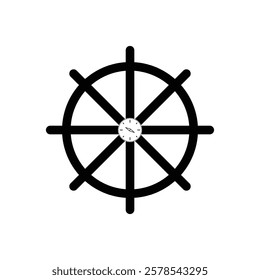 Steering the Course of compass icon Vector Ship Wheel with compass icon.