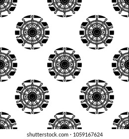 Steering hand drawing on striped circles. Seamless pattern isolated on white background.