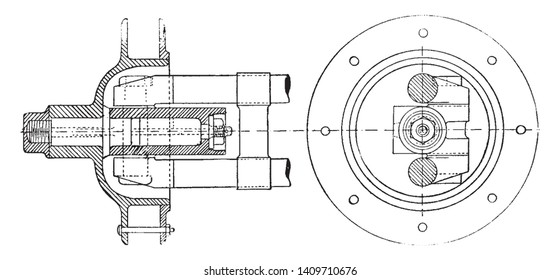 Steering Hub is the part that makes up the turning apparatus for a steering wheel, vintage line drawing or engraving illustration.