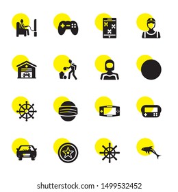 steering icons. Editable 16 steering icons. Included icons such as Dolphin, Helm, Wheel, Driving, Game console, Console, Racing, Rudder, Driver. steering trendy icons for web.