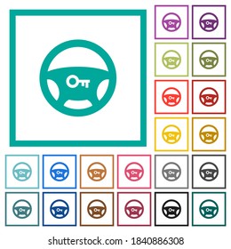 Steering lock flat color icons with quadrant frames on white background
