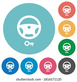 Steering lock flat white icons on round color backgrounds