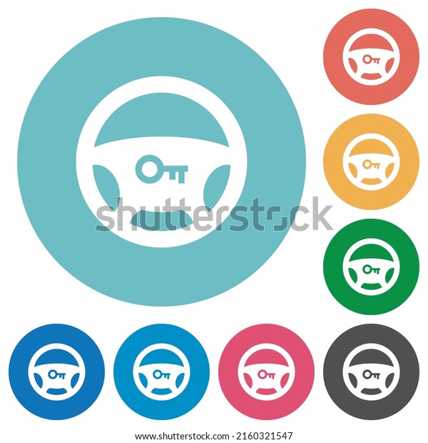 Steering\
lock flat white icons on round color\
backgrounds