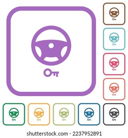 Steering lock simple icons in color rounded square frames on white background