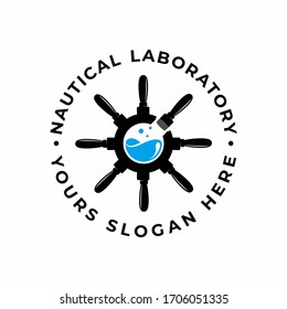 Steering Marine Glassware Lab for nautical laboratory vector logo design