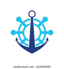 Steering Ship Anchor Vector Logo Design Template