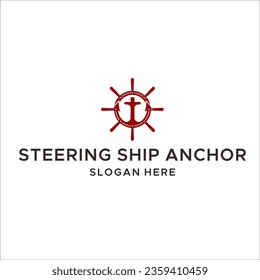 steering ship anchor vector logo icon of maritime illustration template design