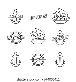Steering ship wheels and anchors naval navigation vector