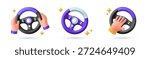 Steering wheel 3D icon set. Concept of driving, operating car and vehicle. Design elements for apps, websites, or games. Plasticine style vector illustration collection isolated on background