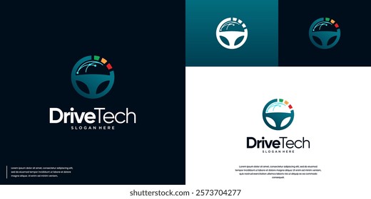 steering wheel abstract logo , digital education , automotive , future technology , vector 