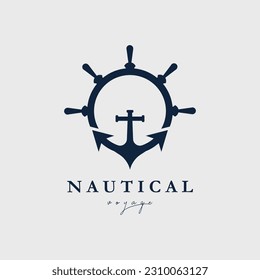 steering wheel anchor nautical logo vector illustration design