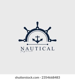 steering wheel anchor nautical logo vector illustration design