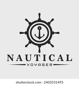 steering wheel anchor nautical logo vector design brand company symbol