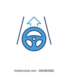Lenkrad mit Pfeil auf der Road blue Symbol - Autopilot Vektorsymbol