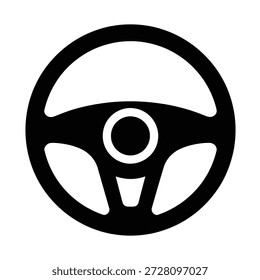 Das Lenkrad ist ein schwarzes Grafikdesign, das die Fahr- und Fahrzeugsteuerung darstellt.