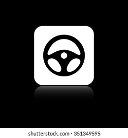 steering wheel - black vector icon on the white button