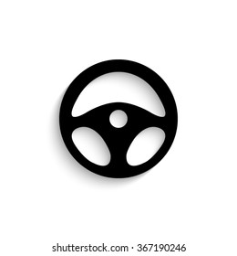 steering wheel - black vector icon  with shadow