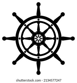 Volante de dirección - silueta vectorial negra para logotipo o pictograma. Volante de dirección de un yate o barco - silueta negra para icono o signo. Yate