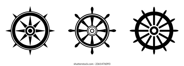 Steering wheel.Set of boat steering wheel in flat style. Vector illustration