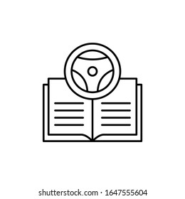 Steering wheel, book icon. Simple line, outline vector elements of driving school icons for ui and ux, website or mobile application