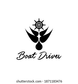 Steering Wheel Captain Boat Ship Yacht Compass Transport logo design inspiration.