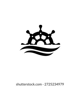 Volante Capitán Barco Barco Yate Brújula Transporte y Ola Océano Agua logo diseño de inspiración